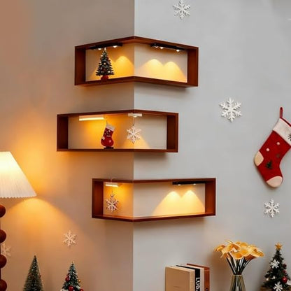 Smart Corner Shelves that Light up Your Space, Set of 3 Corner Floating Storage Shelves,Wooden Wall-Mounted Corner Shelf Display Rack, Space-Saving (Set of 3(LED Light not Included)) - size: Set of 3(led Light Not Included)