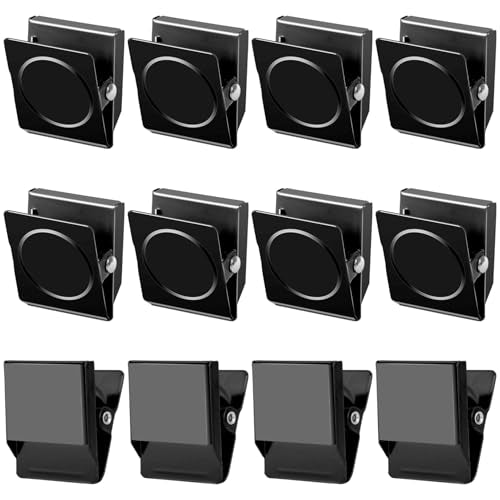 Grtard 12 Pack Magnetic Clips Heavy Duty, White Magnet Clips for Fridge, Refrigerator Magnets, Strong Magnetic Clip,Scratch Free Magnets with Clip for Refrigerator, Whiteboard, Cruise, Locker (Black) - color: Black, size: 12 pack