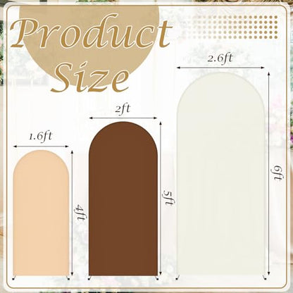 SmoothNovelty Set of 3 Wedding Arch Cover 4ft/5ft /6ft Spandex Fitted Wedding Arch Stand Covers 2 Sided Round Top Backdrop for Birthday Party Baby Shower Ceremony Banquet(Beige, Brown, White) - color: Beige, Brown, White