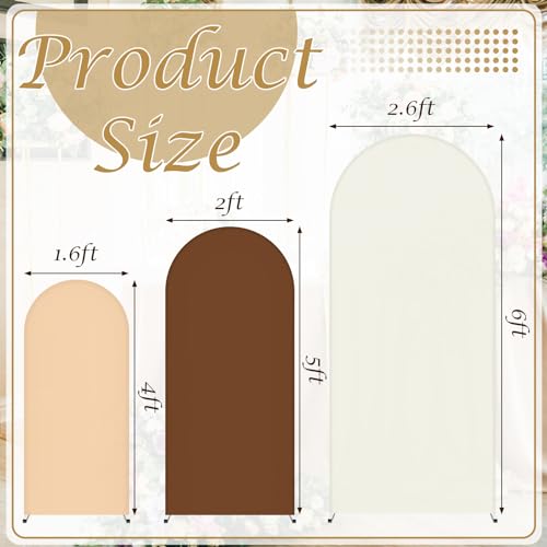 SmoothNovelty Set of 3 Wedding Arch Cover 4ft/5ft /6ft Spandex Fitted Wedding Arch Stand Covers 2 Sided Round Top Backdrop for Birthday Party Baby Shower Ceremony Banquet(Beige, Brown, White) - color: Beige, Brown, White
