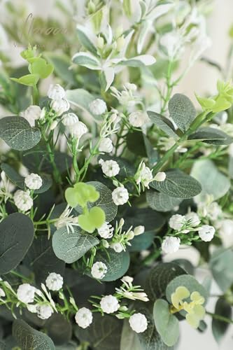 Floroom Artificial Greenery Stems Box Set, 25pcs with 4 Kinds of Faux Greenery Flowers Picks for DIY Bridal Bouquets Wedding Floral Arrangement Table Centerpieces, Tender Green & Sage Green - color: Tender Green & Sage Green