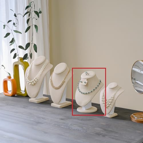 MOOCA 3 Pcs Set Tan Linen Combination Display Jewelry Stand Bust for Necklaces, Earrings, Rings, Jewelry Display For Vendors - color: Tan Linen, 3 pieces