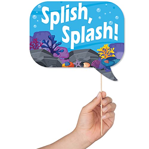 Under The Sea Photo Booth Props - 41-pc Photobooth Kit with 8 x 10-Inch Sign, 60 Adhesive Pads, 45 Sticks - Under The Sea Decorations - Under The Sea Party Decorations