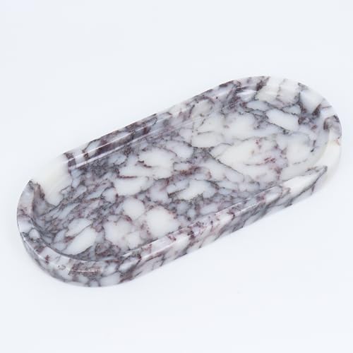 OOBOOB Natural Calacatta Viola Violet Marble Tray, Oval Perfume Tray, Bathroom Organizer for Vanity, Kitchen & Living Room, Perfect for Home Decor Lovers - color: Jade Red, size: 9.84*4.72*0.7