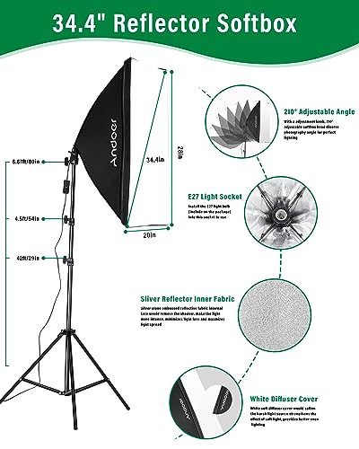 Andoer Professional Softbox Photography Studio Lighting Kit with 3 Color Backdrops, 6.5*10ft Backdrop Stands, Photography Umbrellas for Product Photography Portrait Video Shooting and Live Streaming