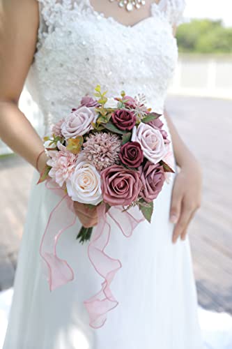rongflower Artificial Flowers Combo Box Set Gradient Color Flower Leaf with Stems for DIY Wedding Bouquets Centerpieces Baby Shower Party Home Decorations（Pink Purple） - color: Pink Purple