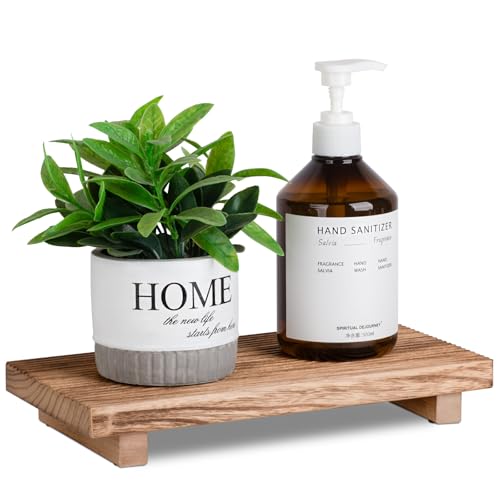 Bathroom Tray Farmhouse Decor Pedestal Stand Wood Riser Display Kitchen Accessories Soap Holder for Sink, Counter, Vanity, 11 * 5.5 Brown - color: Brown, size: 11" x 5.5" x 1.6"