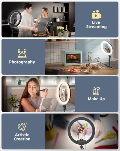UBeesize 12" Ring Light with Overhead Phone Mount, Selfie Light with Stand,62" Tripod for iPhone with Light and Phone Holder for Video Recording,Cooking,Photography,Live Streaming,Tiktok,YouTube - size: 12in-Tripod