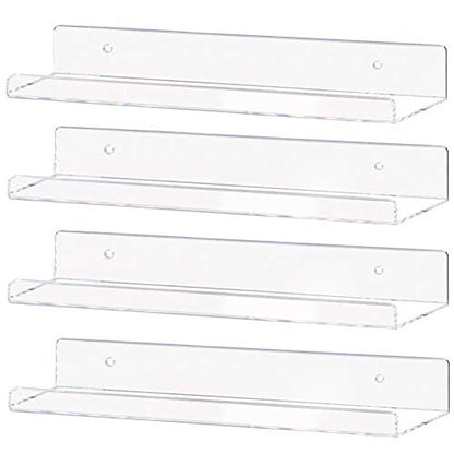 Weiai Clear Acrylic Shelf 15" Invisible Floating Wall Ledge Bookshelf, Kids Book Display Shelves Wall Mounted (15 Inch 4Pack) - size: 15 Inch 4Pack