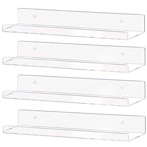Weiai Clear Acrylic Shelf 15" Invisible Floating Wall Ledge Bookshelf, Kids Book Display Shelves Wall Mounted (15 Inch 4Pack) - size: 15 Inch 4Pack