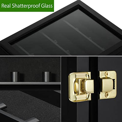 TJ.MOREE Championship Ring Display Case, 9 Posts Baseball & MoreDisplay Case, 8x10 Wall Mount Wooden Glass Shadow Box with Locks - Black - color: 9 Posts-black-rectangle