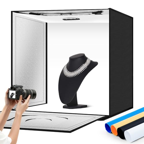 Light Box Photography 24"x24" with 120LED Lights and 4 Color Backdrops Photo Box with Lights, Foldable Light Box with Adjustable Brightness, 6000-6500K Dimmable Portable Picture Box Shooting - size: 24" with 6000-6500K