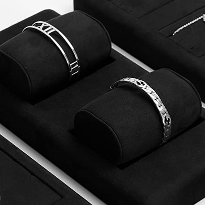 Oirlv Premium Black Microfiber Jewelry Display Tray Jewelry Display Set for Selling Small Jewelry Tray with 2 Pillow Bracelet Display Holder(TT07008) - size: 2 bracelet/bangle tray
