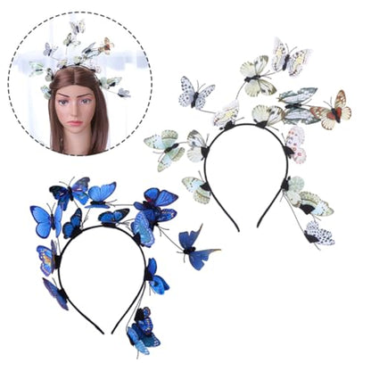 2 Pieces Bridal Butterfly Headbands for Women, Solid Color Hairbands in Blue and Neutral, Wedding Photo Props and Creative Hair Accessories for Brides