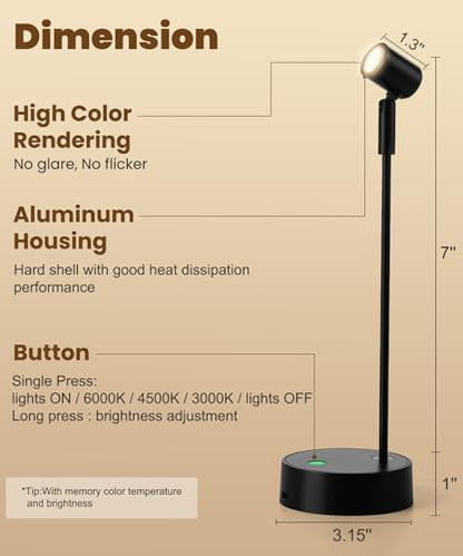 Wireless Battery Operated Picture Light for Wall,3 Color LED Art Lighting for Paintings,Magnetic Rechargeable Dimmable Poster Lights,Remote Control Gallery Light with Timer, Black (1 Pack) - color: 1 Pack