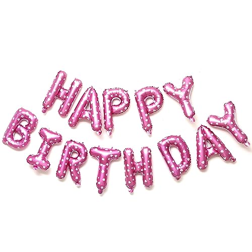 KALOR Pink Happy Birthday Balloons Banner, 16 Inch 16 Inch Mylar Foil Letters Balloon Sign for Birthday Party Decorations Photo Booth Backdrop - color: Pink Star