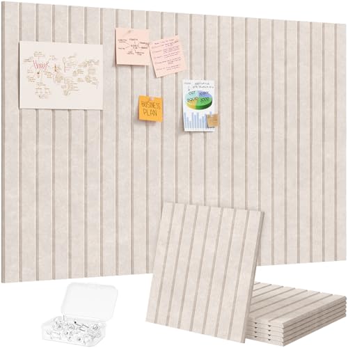 Lifewit Felt Slatted Bulletin Board, 6 Pack Self-Adhesive Panel, 36"x 24" Total Size, Cork Board Alternative, Pin Message Board with 30 Pushpins for Room and Office Decor, Home, Dorm, Oatmeal - color: Oatmeal, size: Slat Stripe 6-pack