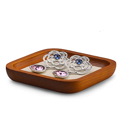 Oirlv Solid Wood Jewelry Display Tray Small Jewelry Tray Rings Earrings Bracelets Necklace Holder Organizer(Small, Creamy-white) - color: Creamy-white, size: 3.93"x 3.93"x 0.59"