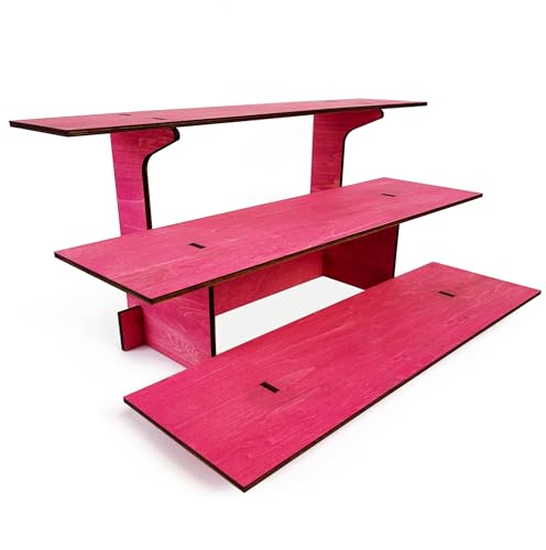 3-Tier Straight Retail Table Display Stand with Shelves for Products | 3 Step Straight Display Rack for Counter Top, Craft Shows, Farmers Market, Trade Shows, Pop ups, Soap Display, Candles (Pink) - color: Pink
