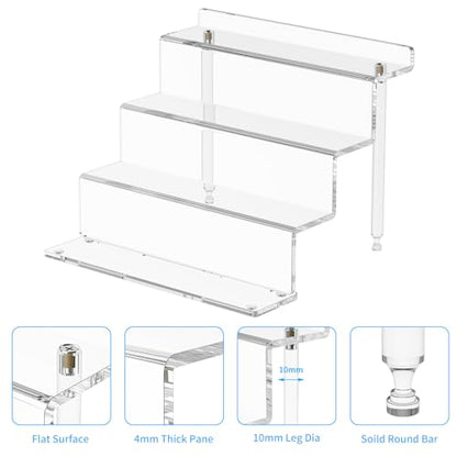 NIUBEE Acrylic Riser Display Shelf, Clear Display Stand for Amiibo Funko POP Figures,4 Tier Cupcakes Stand Perfume Organizer and Storage (9 Inch Small) - size: 9 inch