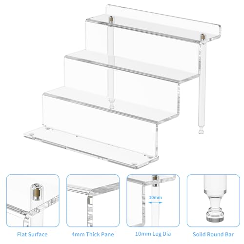 NIUBEE Acrylic Riser Display Shelf, Clear Display Stand for Amiibo Funko POP Figures,4 Tier Cupcakes Stand Perfume Organizer and Storage (9 Inch Small) - size: 9 Inch