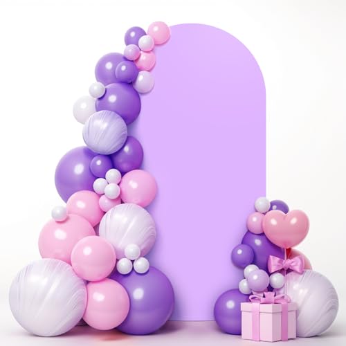LEBENGURU Upgraded 6FT Open Arch Backdrop Cover, Purple Spandex Fitted Round Top Wedding Arches, Double-Sided U-Shaped Arch Chiara Stand Covers for Birthday Party Baby Shower Banquet Balloon Décor - color: Purple, size: 6FT