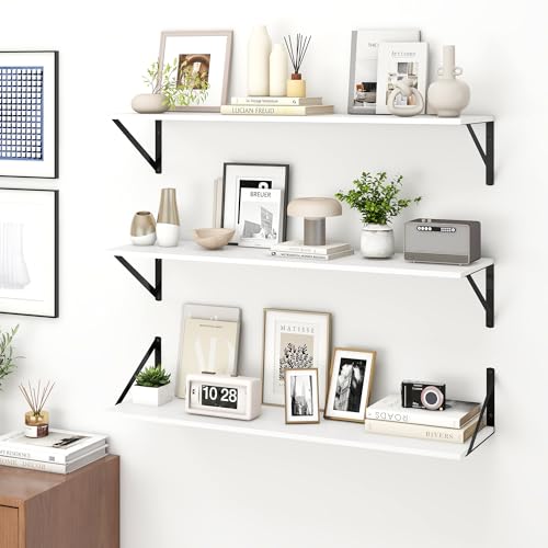 Fun Memories Deep Floating Shelves for Wall, 36W x 8D Wall Mounted Shelves Set of 2, Wide Display Ledge Shelf with Sturdy Metal Brackets for Living Room, Bathroom, Bedroom and Kitchen, White - color: A-white, size: 36"W x 8"D
