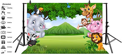 Leyiyi Africa Zoo Summer Scenery Backdrop 10x7ft Photography Backdrop Cute Animals Green Endless Lawn Children Baby Birthday Party Backdrop Kids Infant Room Decor Children Baby Portraits Studio Props - size: 10x7ft