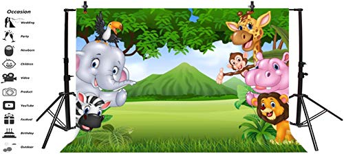 Leyiyi Africa Zoo Summer Scenery Backdrop - 12x10ft Photography Backdrop with Cute Animals, Green Endless Lawn for Children, Baby Birthday Party, Kids, Infant Room Decor & Portraits Studio Prop - size: 12x10ft
