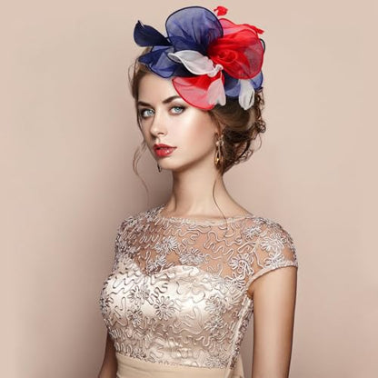 Fascinators Hats with Gloves Set for Women 20s 50s Cocktail Tea Party Wedding Costume Headwear - color: 03-american Color