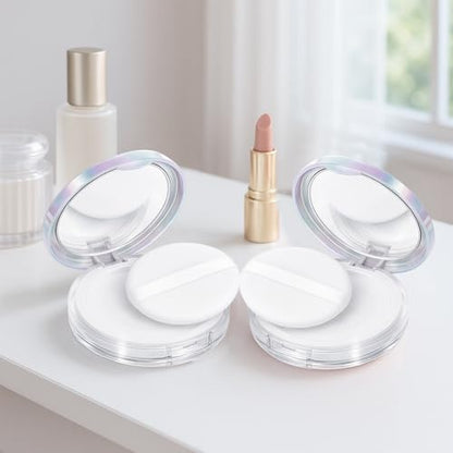 2-Pack Refillable Loose Powder Container with Puff & Mirror - 0.17 oz Travel Portable Empty Makeup Compact with Mesh for Women Girls, Iridescent Silver - color: Iridescent Silver