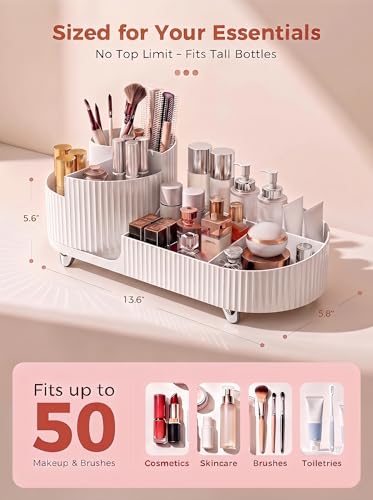 Booklov Rotating Makeup Caddy Organizer for Vanity, Large Capacity Cosmetic Display Case,Countertop Beauty Storage Holder for Skincare, Brush Eyeshadow Lipstick, Counter Desk Organization, White - color: White, size: L01
