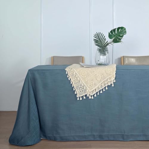 Efavormart 90x132 Blue Premium Faux Linen Rectangular Tablecloth | Wrinkle Free Tablecloth - color: Blue, size: 132" x 90" (Rectangular)