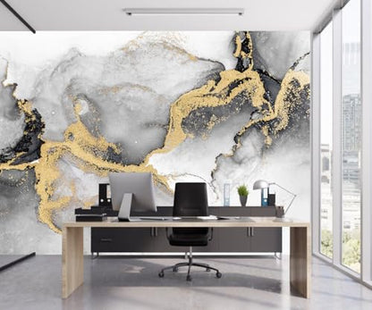 Black Gold Marble Wallpaper Abstract Ink Art Large Background Mural Living Room Office（Not Peel and Stick） - color: CYBH-906, size: 160" x 106"
