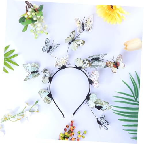 SEWACC 2pcs Butterfly Hairband Set for Women Brides, Wedding Photo Props, Plastic Headbands in Plain Blue and Neutral Colors, Bridal Hair Accessories for Photography and Special Occasions
