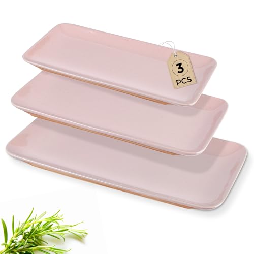 AmorArc Ceramic Serving Platter,Rectangular 16"/14.3"/12.6" inch Serving Dishes for Party Entertaining,Stoneware Serving Trays for Turkey,Salad,Microwave&Dishwasher Safe,Set of 3 -Cloud Pink - color: Cloud Pink, size: Square