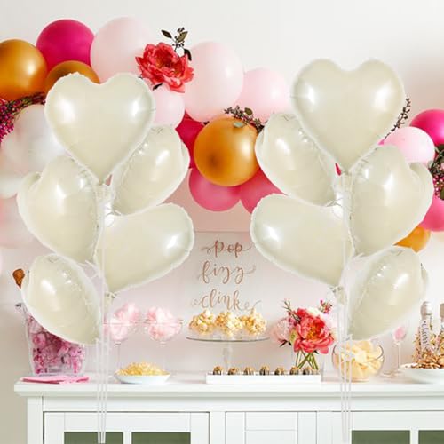 TONIFUL 30Pcs 18 Inch Cream White Heart Balloons Cream White Heart Shape Foil Mylar Balloons Decoration for Birthday Valentine's Day Wedding Bridal Shower Anniversary Engagement Party Supplies - color: Cream White
