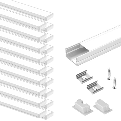 VST 20 Pack 3.3 ft LED Aluminum Channel with Milky White Cover U Shape 15x8mm, LED Strip Light Track with End Caps and Mounting Clips Accessories, Aluminum Profile for LED Strip Lights - color: Silver & Milky, size: 3.3ft 20