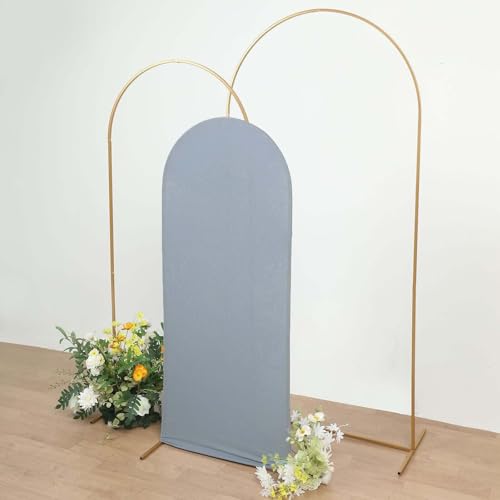 Efavormart 5ft Dusty Blue Spandex Fitted Arch Slipcover, Snug Fit Round Top Backdrop Sleeve for Cake Tables and Small Party Decor - color: Dusty Blue, size: 5 FT