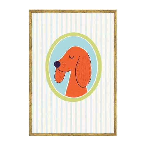 Framed Cute Dog Illustration Canvas Print Modern Minimalist Poster Wall Art for Living Room Bedroom Home Decor Wall Decoration Pictures Wall Decor Art Print (12L x16W,Gold Framed) - size: 12L"x16W"