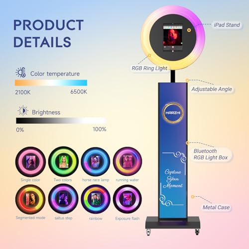 HARZHI Portable Photo Booth Compatible with iPad, Photo Booth Stand Shell, Perfect for Weddings and Parties, Free ChackTok Membership, Free Custom Logo, with Flight Case (Black, Photobooth-Pro) - color: Black