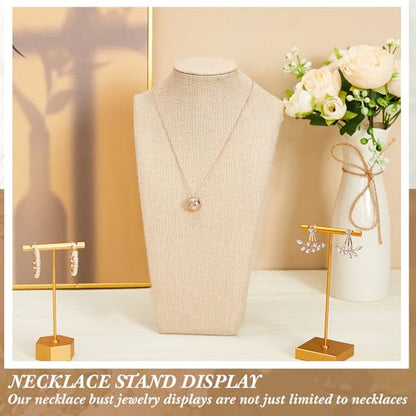 Kigley 3 Pcs Linen Jewelry Display Bust Necklace Display Stand Necklace Mannequin Holder for Jewelry Selling Trade Shows - size: 9.8 x 3.0 x 5.7 Inches