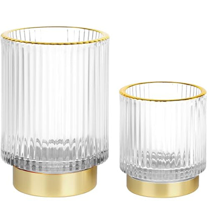 Makeup Brush holder Organizer, Crystal Glass Toothbrush Holders, Striped Make Up Brush Holder for Vanity, Pen Holder for Desk, Vase -White (S+L) - color: Clear