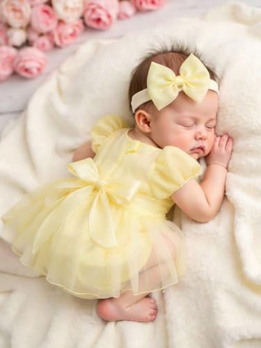 Ylsteed Newborn Photography Outfits Girls Newborn Photography Props Baby Girls Lace Romper with Tulle Skirt Infant Photo shoot Outfits Photo Props - color: 2770-yellow