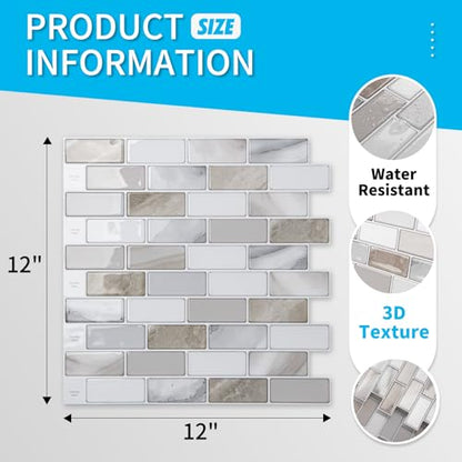 Art3d 10-Sheet Peel and Stick Backsplash Tile for Kitchen - 12”×12” Stick on Wall Tile for Kitchen Bathroom Countertop Living Room, Beige & White - color: Beige & White