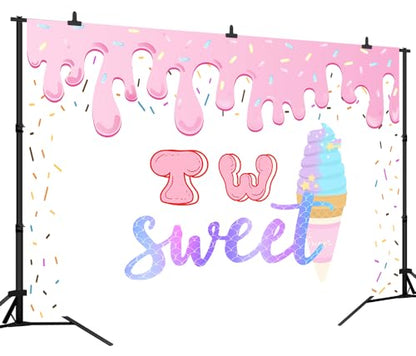 7x5Ft Two Sweet Ice Cream Backdrop Two Sweet 2nd Birthday Background Sweet Summer Girls Birthday Baby Shower Decorations Banner Photo Booth Props - color: Ice cream Backdrop 2