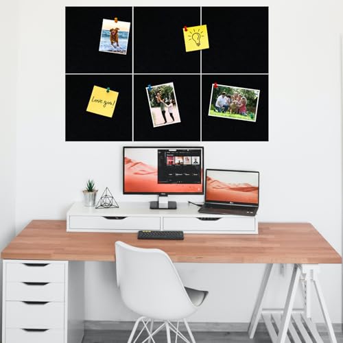 Square Felt Cork Bulletin Board Tiles, Self Adhesive DIY Felt Pin Board for Wall 30" x 20" with 35 Pushpins for Office School Home Wall Decor Stickers Memos Photos Display (Black) - color: B- Black, size: Square