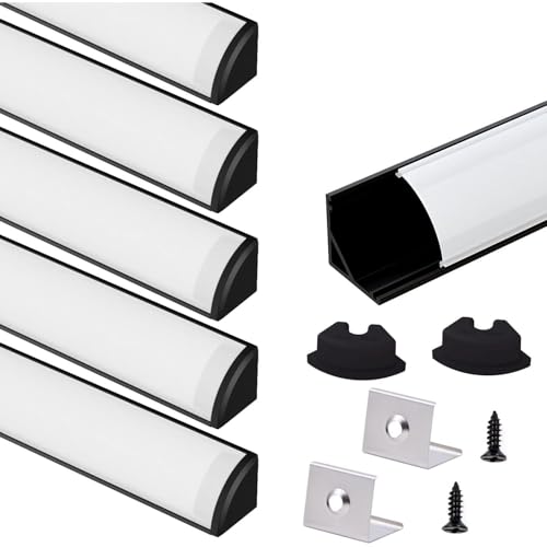 VST 6Pack 3.3 ft Black LED Aluminum Channel with Milky White Cover V Shape 16x16mm, Led Strip Light Track with Accessories for Led Strip Lights in Home Lighting - color: Black & Milky, size: 3.3ft 6