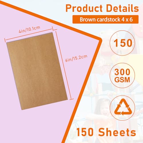 Guakicae 150 Sheets Brown Cardstock 4 x 6 Kraft Paper, 300gsm/110lb Heavyweight Flat Card Stock Craft Paper for DIY Card Making, Wedding Invitations, Greeting Cards, Stationery, Graduations - color: Brown, size: 4x6-150pcs