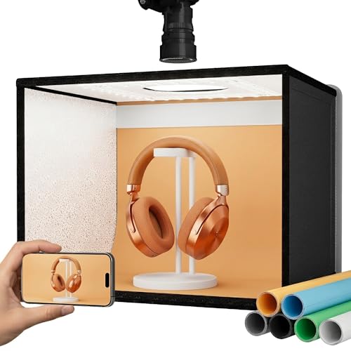 RALENO 16"x12" Photo Light Box Photography, 24W Foldable Photo Studio Light Box, Dimmable Shooting Tent Kit with CRI>95 & 6 Backdrops for Toys Jewelry Watches Cosmetics - size: 16*12 inch
